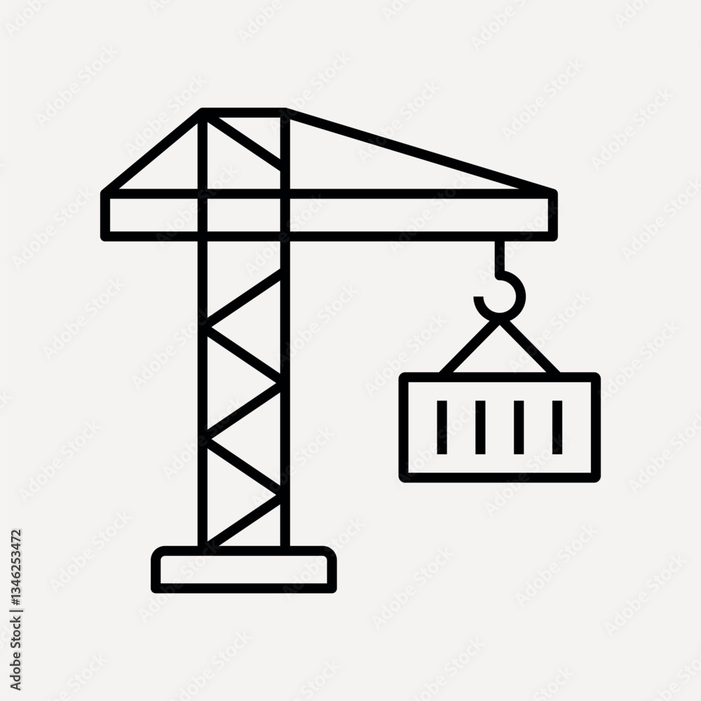 Construction crane icon, line art design vector Construction crane icon, line art design vector