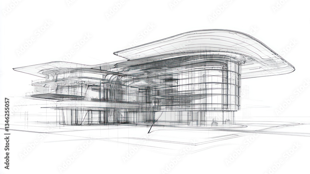 Fototapeta premium Architectural Sketch of Modern Building Design (1)