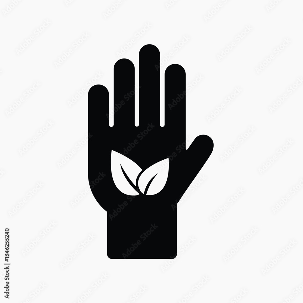 Obraz premium Hand with leaf flat icon vector