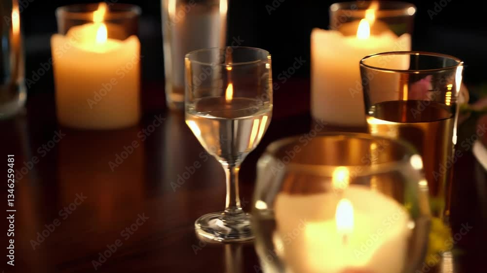Elegant candlelit video of a cozy evening setting with a glass of drink, a bowl of snacks, and soft glowing candles reflecting on a wooden table
Elegant candlelit video of a cozy evening setting with a glass of drink, a bowl of snacks, and soft glowing candles reflecting on a wooden table