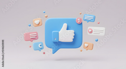 3D Social Media Like Button with Notifications Engagement and Digital Interaction