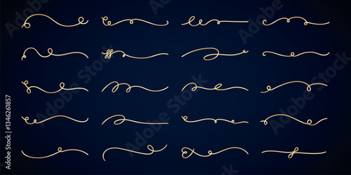 Vector set. Elegant golden flourishes on a dark background. Decorative flourishes add a touch of elegance. Perfect for elegant design projects needing flourishes. Hand drawn ornament vector set.