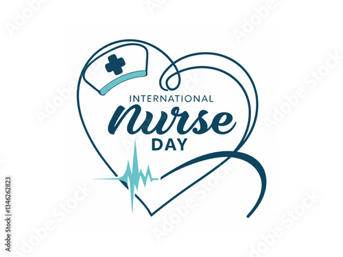 A stylized graphic commemorating International Nurses Day. typography, hart, International Nurses Day, Vector silhouette out line illustration. International Nurse's Day. 12th May. World Nurse day.