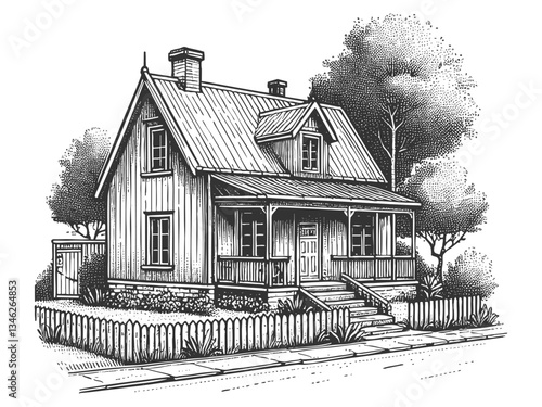 Victorian House with Porch and Gable Roof vector