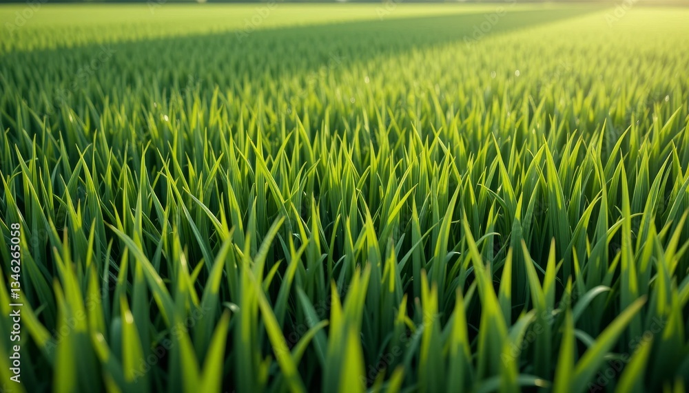 Obraz premium A vibrant field of green grass growing with sunlight