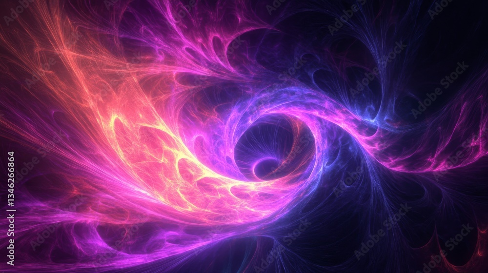 Fototapeta premium Vibrant abstract neon fractal background with glowing swirling patterns and futuristic light effects 