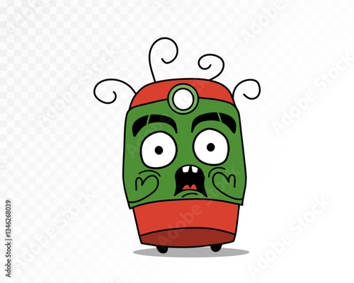 Character Train is surprised, holding his hands to his cheeks in surprise.. Cartoon character. Vector