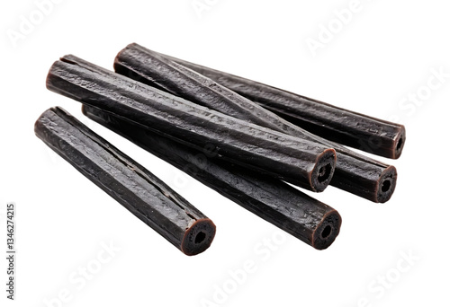 Traditional black licorice sticks isolated on white background – great for candy and food inspiration