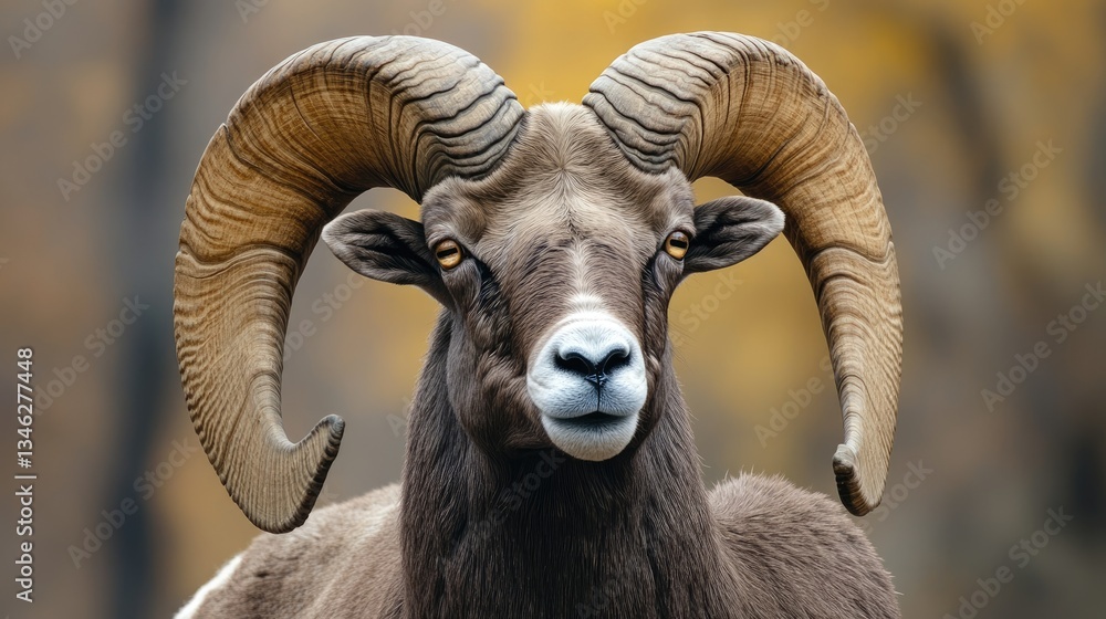 Majestic Bighorn Sheep with Impressive Curved Horns in Nature Majestic Bighorn Sheep with Impressive Curved Horns in Nature