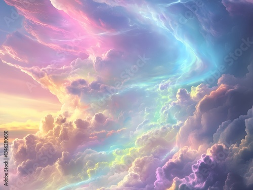 Bright white clouds drift across a blue summer sky