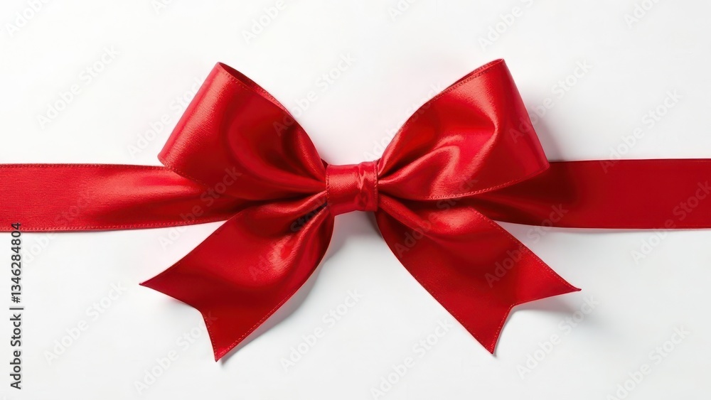A vibrant crimson satin ribbon tied in a classic bow, elegantly presented on a pristine white backdrop, perfect for festive celebrations and gift-wrapping projects A vibrant crimson satin ribbon tied in a classic bow, elegantly presented on a pristine white backdrop, perfect for festive celebrations and gift-wrapping projects