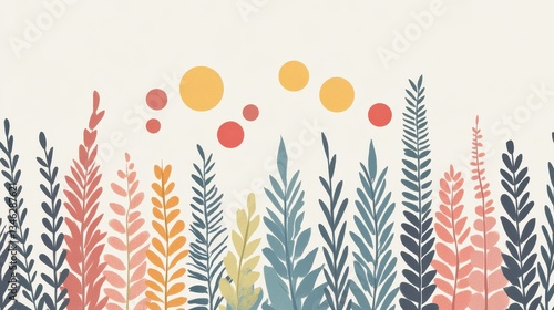 Colorful Abstract Plants with Minimal Background, and Nature Design.