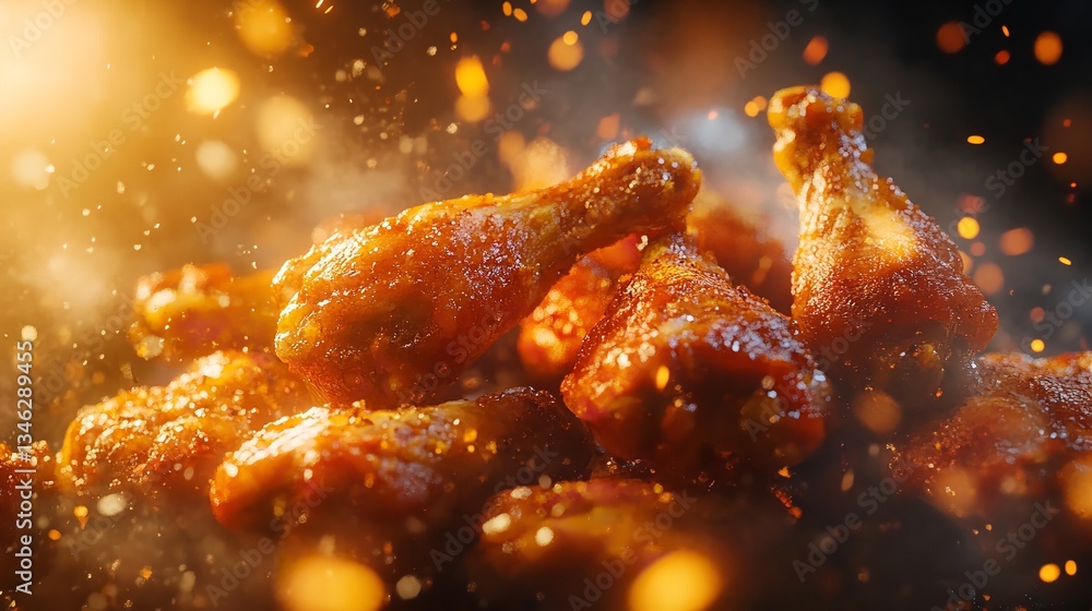 Crispy Fried Chicken Isolated on Black Background with Space on the Right: A High-Resolution Image Featuring Delicious, Golden-Brown Fried Chicken Against Crispy Fried Chicken Isolated on Black Background with Space on the Right: A High-Resolution Image Featuring Delicious, Golden-Brown Fried Chicken Against