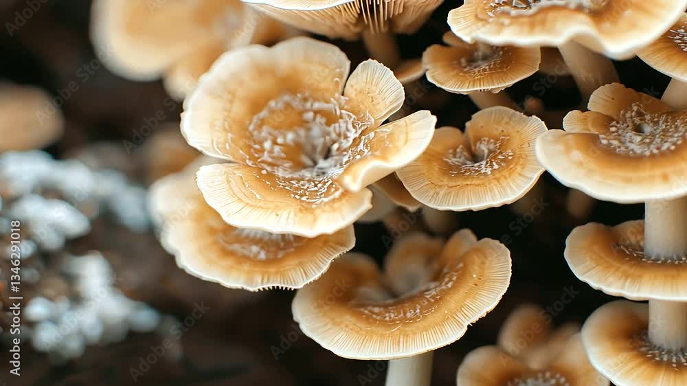 Close-up of a mushroom growing in a diverse forest ecosystem Close-up of a mushroom growing in a diverse forest ecosystem