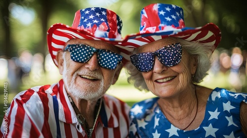 An elderly couple celebrates Independence Day in festive attire	