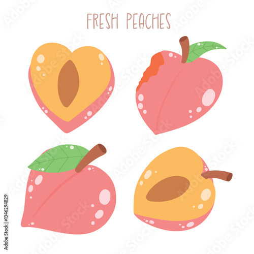 Peach, Ripe Peach, Fresh, Hand Drawn