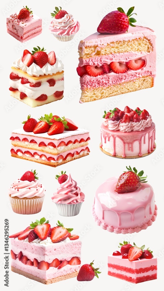 Strawberry cake design element set Strawberry cake design element set