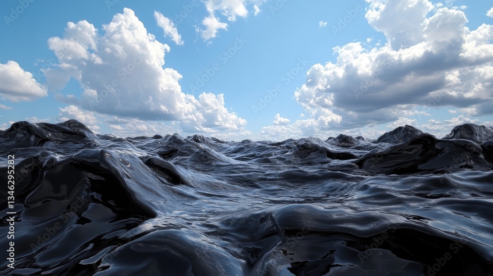 Fototapeta premium Vast Ocean Waves Under Dramatic Clouds and Blue Sky Scene