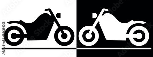 Chopper Motorcycle Silhouette Icons. Classic Biker Design. Vector illustration isolated on Black and White background.