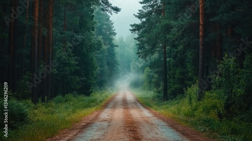 Fototapeta Naklejka Na Ścianę i Meble -  Misty forest road (1)