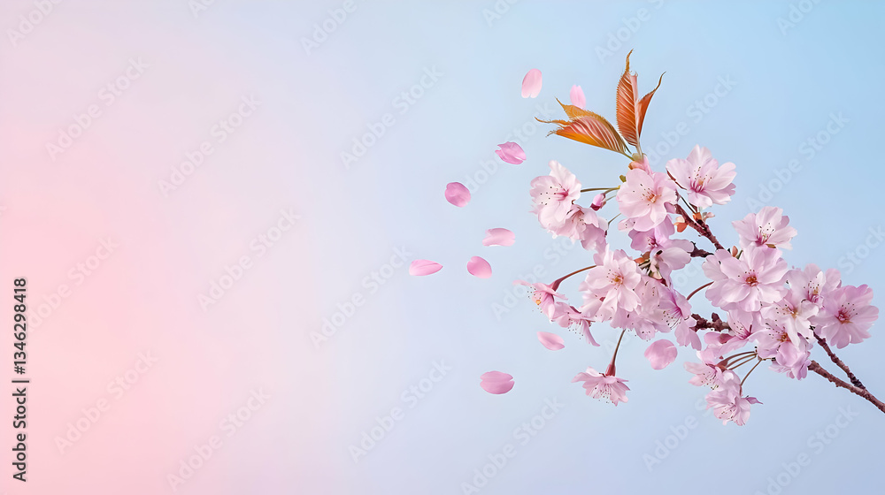 Delicate Pink Cherry Blossoms On Pastel Background Delicate Pink Cherry Blossoms On Pastel Background