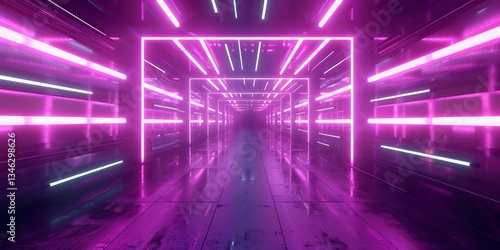 Wallpaper Mural Electric Purple, Deep Violet, and Mauve colored streaks form an abstract neon lights tunnel. 3D Render. Torontodigital.ca