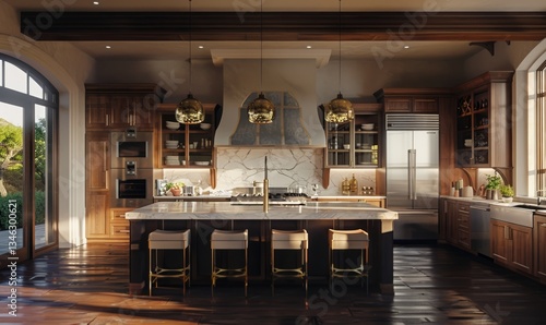 Wallpaper Mural Large gourmet kitchen with a double island, chef-grade appliances, and a wine cooler, 4K hyperrealistic photo Torontodigital.ca