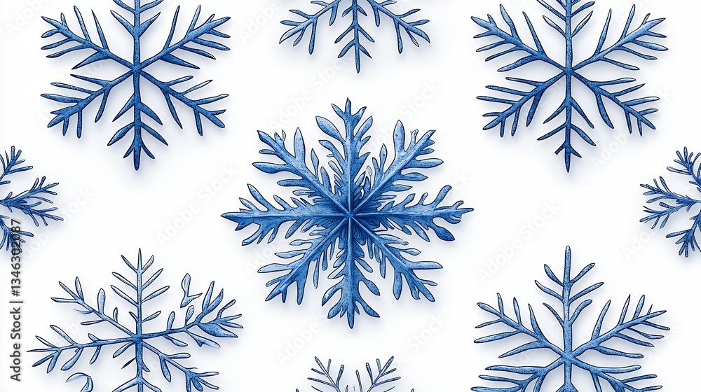 Pixelated Blue Snowflakes on White Background Winter Pattern Pixelated Blue Snowflakes on White Background Winter Pattern