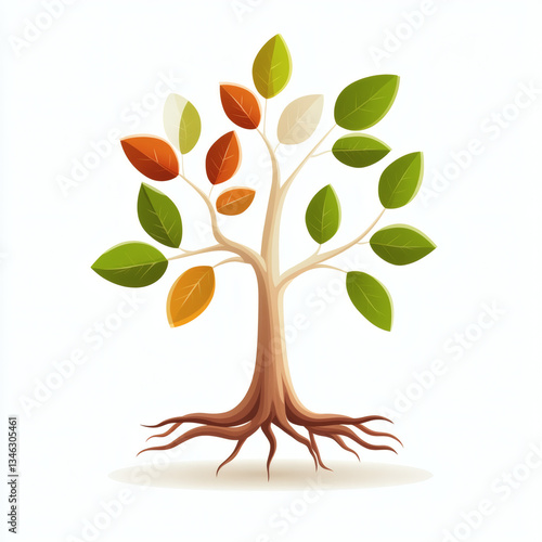 Simple tree illustration with vibrant leaves and visible roots