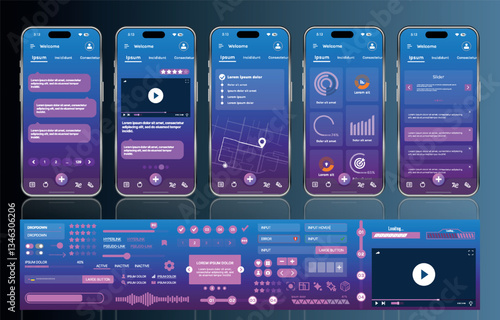 Obraz na płótnie A sleek fitness app interface template featuring responsive design elements, including dashboards, charts, and statistics. Perfect for tracking health, weekly progress, and sports activities w salonie