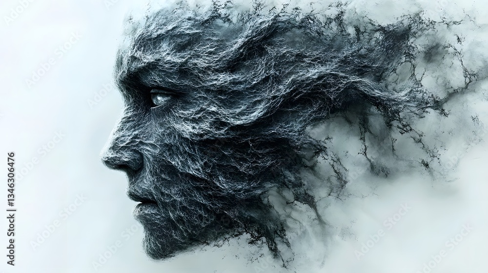 Intense close-up of a man's face with smoke emanating from it creating a dramatic and intriguing effect Intense close-up of a man's face with smoke emanating from it creating a dramatic and intriguing effect