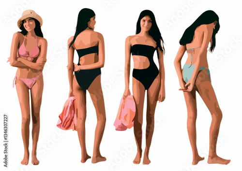 Colorful Women Silhouettes – Modern Vector Illustration
