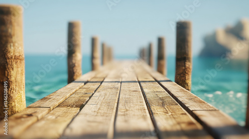 Sunlit Timber Jetty Over Peaceful Waters, Conveying Eternal Calm and Serene Elegance