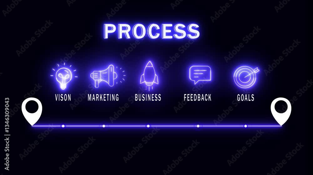 glowing neon process concept with thin line icons on black background. Infographic design. Chart with animated icons. glowing neon process concept with thin line icons on black background. Infographic design. Chart with animated icons.