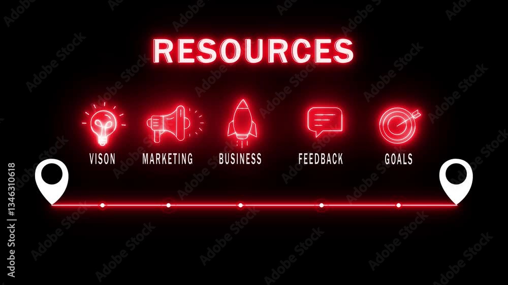 glowing neon resources concept with thin line icons on black background. Infographic design. Chart with animated icons. glowing neon resources concept with thin line icons on black background. Infographic design. Chart with animated icons.