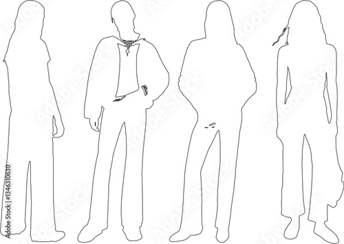 Elegant Female Outline Drawings – Vector