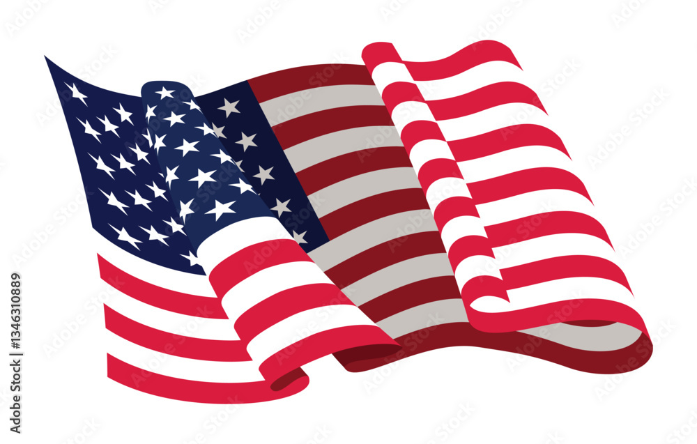 USA waving flag. American national symbol isolated on white background. Banner design element
