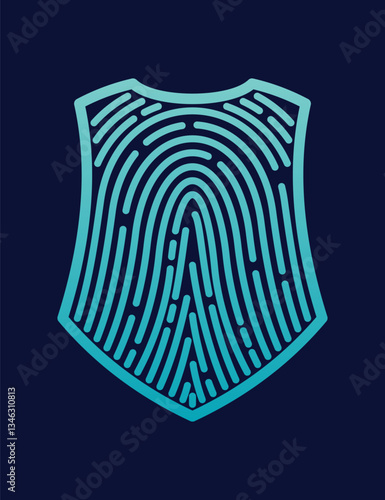 Secure shield fingerprint. Scan fingerprint, security or identification system based on thumb lines. Biometric data design. Futuristic technology. Vector illustration