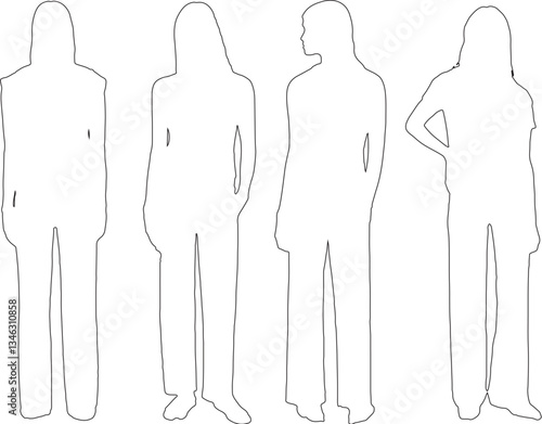 Elegant Female Outline Drawings – Vector