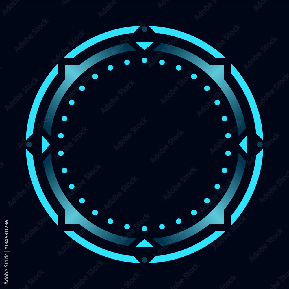 Hud round frame or border, sci fi circular neon element for digital ui game interface. Futuristic data UI display button. Vector radar for aim control target and navigation