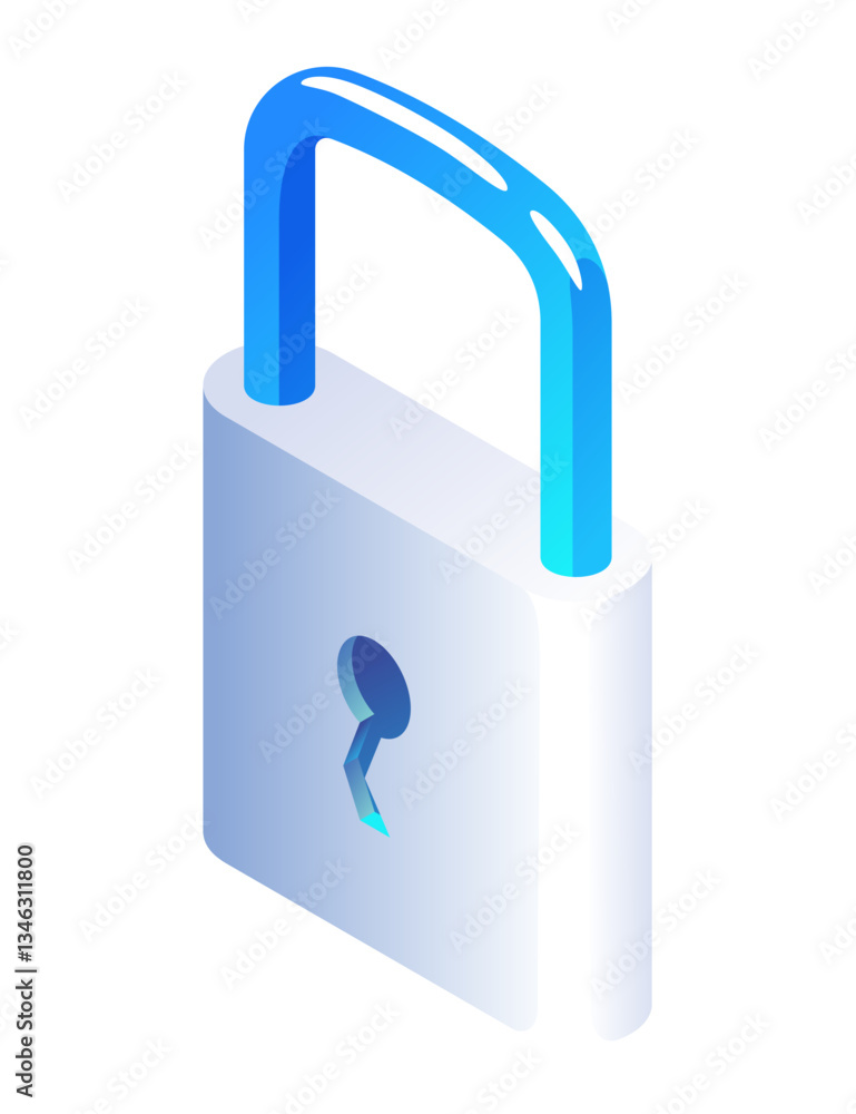 Security isometric. Padlock icon, future technology for verification. Cyber security and data protection concept. High tech data system vector illustration