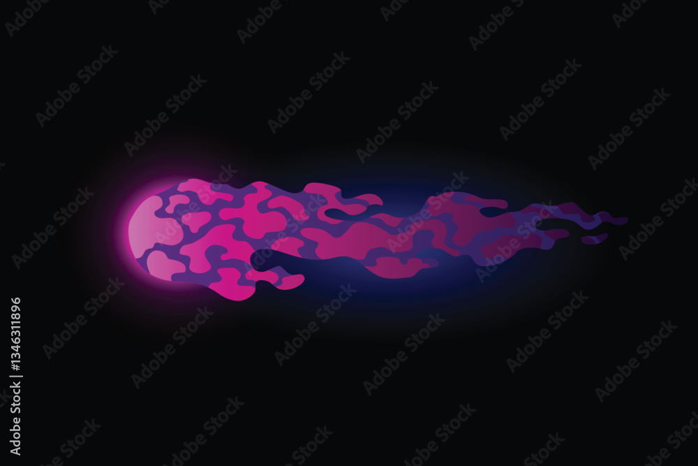 Speed effect cartoon vfx. Comic line blaster shot. Energy fire flame light. Neon color, asteroid flying rock. Flash lightning motion. Fantasy vector element