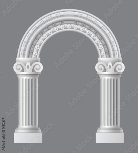 Obraz na płótnie Ancient roman arch. Architectural stone or marble arch. Portal greek castle or luxury facade building entrance with pillars columns. Creative isolated arch design. Vector cartoon illustration w salonie