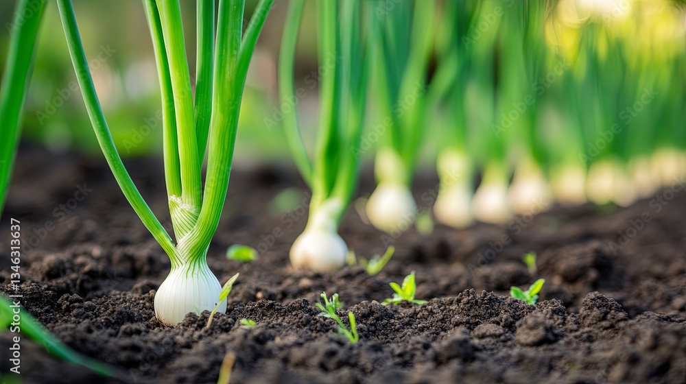 Green onions growing in the ground Green onions growing in the ground