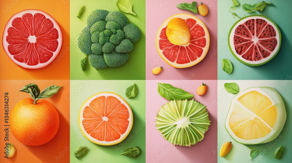 Vibrant Still Life of Fresh Fruits and Vegetables Vibrant Still Life of Fresh Fruits and Vegetables
