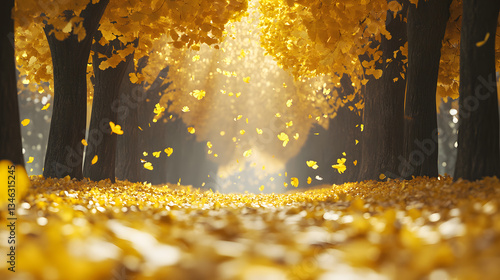 landscape, nature, sky, trees, season, weather, clouds，autumn, travel, sunlight，outdoors，horizon, hill, land, sky，water, ocean, autumn, tree, forest, fall, yellow, leaves, leaf, park, sun, orange, fol