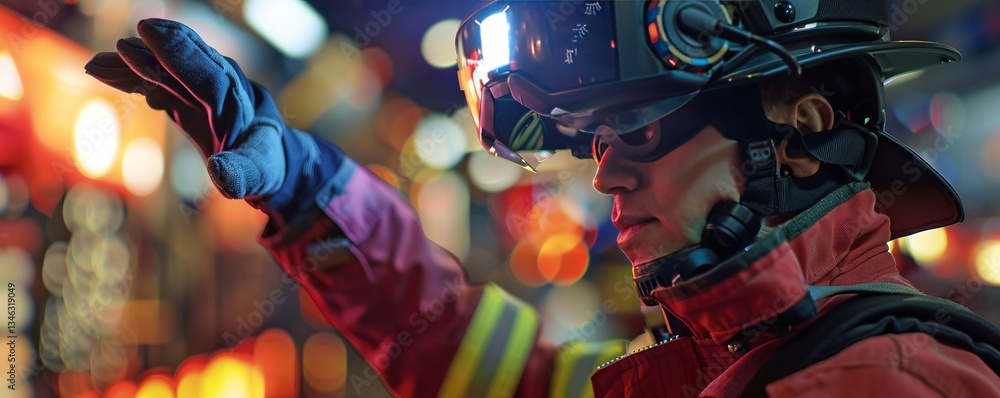 Fototapeta premium Close-up of a VR-based training simulation for firefighters, preparing them for real-world emergencies.