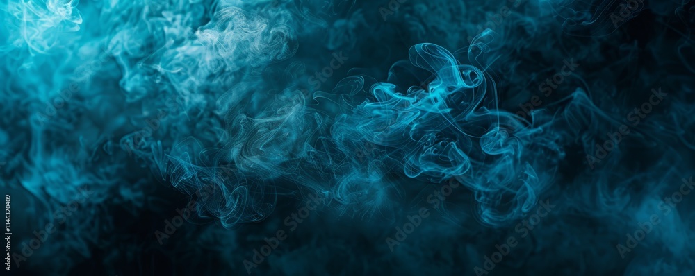 Obraz premium Ethereal blue smoke on a totally black background, 4K hyperrealistic photo.