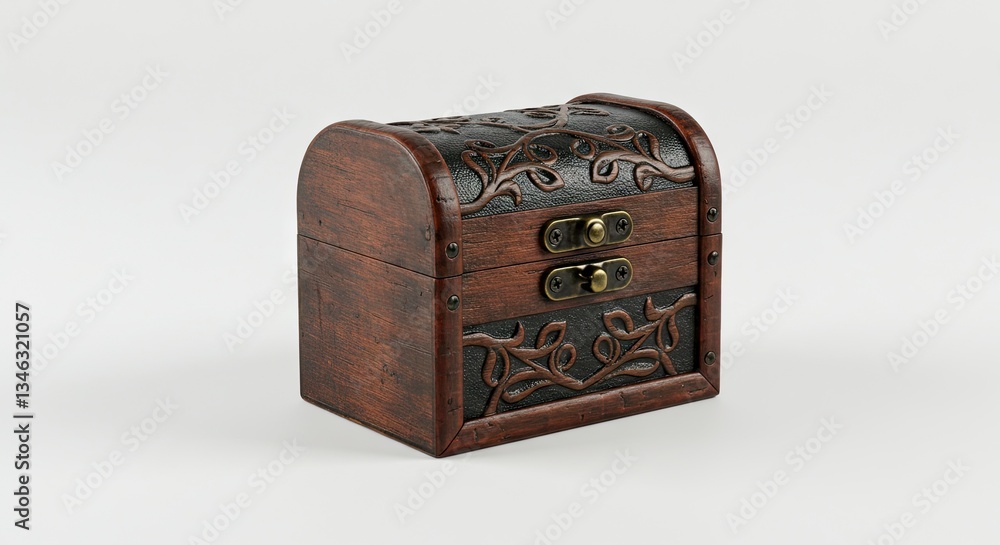 Small Wooden Treasure Chest Box with Decorative Carvings Vintage Style Small Wooden Treasure Chest Box with Decorative Carvings Vintage Style