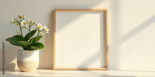 Simple Serenity A Light-Filled Room with a Wooden Frame and Delicate White Blooms in a Pot